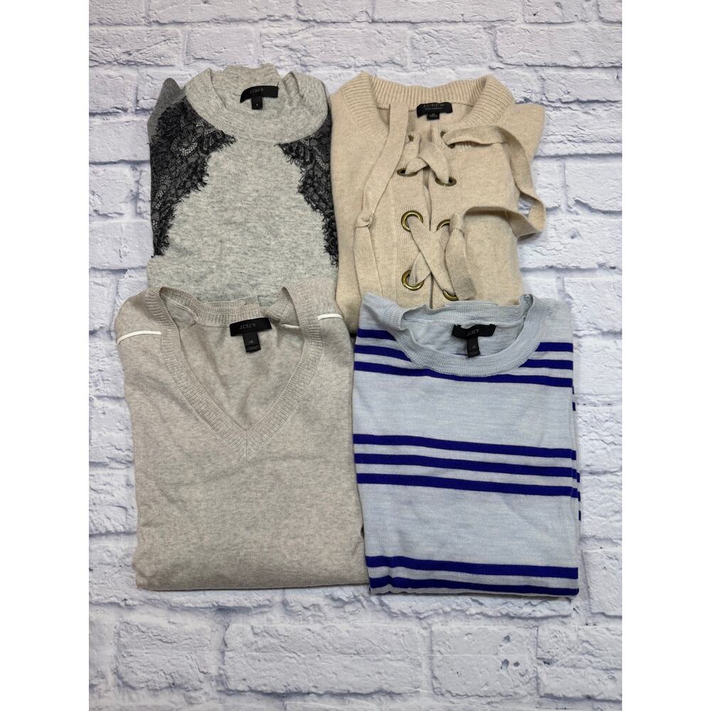 Lot of 4 Women’s J.Crew Merino Wool Cashmere Sweaters Blue Gray Lace Up  Sz XS